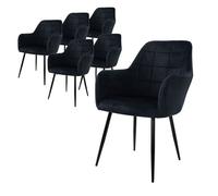 ECD Germany Lot de 6 Chaises de Salle à Manger Cuisine Salon Séjour - Noir - Assise Siège Rembourrée en Velours Structure en Métal