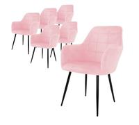 ECD Germany Lot de 6 Chaises de Salle à Manger - Rose - Style Rétro - Assise rembourrée en Velours - Pieds en métal - avec Dossier