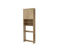 ECD Germany Meuble machine à laver aspect chêne 187.5x63cm avec 2 portes et 2 étagères, armoire haute de buanderie en superposition, colonne de
