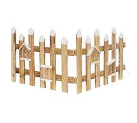 ECD Germany Mini Clôture de Jardin avec Illumination LED, en Bois Marron, 98x49x39x4 cm, Fonctionne avec Piles, Décoration Festive, Ornament de Sapin de Noël, Clôture Décorative d'Hiver avec Lumières