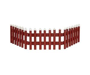 ECD Germany Mini Clôture Décorative de Noël en Bois, 90x30x21x2 cm, Rouge, avec LED, à Piles et Minuterie, Ornement de Jardin Illuminé, Barrière pour Sapin de Noël, Accesoire Hivernale avec Lumières