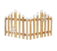 ECD Germany Mini Clôture Sapin de Noël en Bois, 77 x 38 cm, avec LED Blanc Chaud, Barrière Décorative d'hiver, Illumination Festive, 2 Flocons de Neige Inclus, Alimentation par Piles avec Minuterie