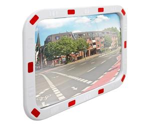 ECD Germany Miroir de Circulation Convexe - 40 x 60 cm - en Plastique ABS - Rétroviseur de Rue - avec Réflecteurs - Support Inclus - Miroir de Signalisation - Miroir de Sécurité - Forme Rectangulaire