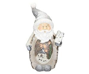 ECD Germany Père Noël Déco Figure avec Éclairage LED, 52 cm, Blanc Chaud, Chapeau et Écharpe Gris, Aspect Bois, Fonctionne à Piles, Décoration d'Intérieur, Figurine LED de Table