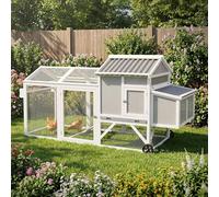 ECD Germany Poulailler Mobile avec Enclos en Bois, XXL 83x220x109 cm, Cage à Poules sur Roues avec Nichoir et Tiroir à Déjections Amovible, Toit Rabattable, Volière pour 2 Petits Animaux, Blanc/Gris