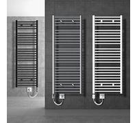 ECD Germany Radiateur Electrique avec Elément Chauffant 900W - 400 x 1200 mm - Blanc - Connexion Latéral - Forme Courbé - Kit de Montage Mural Inclus - Sèche-Serviettes Sahara pour Salle de Bain