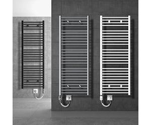 ECD Germany Radiateur Sahara avec Élément Chauffant Électrique 900W - 400 x 1200 mm - Chrome - Connexion Latéral - Forme Courbé - Kit de Montage Mural Inclus - Sèche-Serviettes pour Salle de Bain