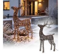 ECD Germany Renne Lumineuse Déco LED de Noël 95 cm, Intérieur et Extérieur | 600 LED Blanc Extra Chaud, Aspect Tressé, Minuterie, IP44, Figurine de Cerf Lumineux, Décoration pour Jardin, Maison