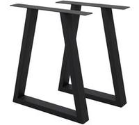 Set 2 Pieds de Table - 60 x 72 cm - Trapèze - Noir - en Acier Revêtu de Poudre