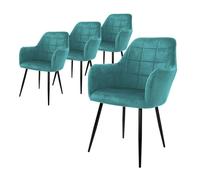 ECD Germany Set 4x Chaises de Salle à Manger Turquoise, Style Moderne/Retro, Dossier et Accoudoirs Rembourrée Aspect Velours, Pieds