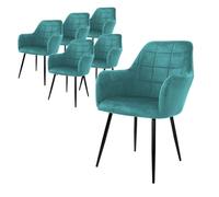 ECD Germany Set 6x Chaises de Salle à Manger Pétrole, Style Moderne/Retro, Dossier et Accoudoirs Rembourrée Aspect Velours
