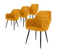 ECD Germany Set de 4x Chaises de Salle à Manger Ocre, Style Moderne/Retro, Dossier et Accoudoirs Rembourrée Aspect Velours, Pieds en
