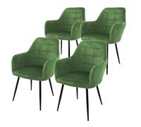 ECD Germany Set de 4X Chaises de Salle à Manger Vert Clair (Sauge), Style Moderne/Retro, Dossier et Accoudoirs Rembourrée Aspect Velours, Pieds en Métal Noir, Chaise Ergonomique, Fauteuil pour Salon