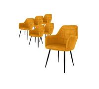 ECD Germany Set de 6x Chaises de Salle à Manger Moutarde, Style Moderne/Retro, Dossier et Accoudoirs Rembourrée Aspect Velours