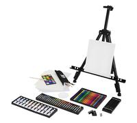 ECD Germany Set de Peinture avec Chevalet en Métal, 140 Pièces, Kit d'Artiste Pastels à l'Huile Acrylique Crayons de Couleur Pinceaux, Sac de Transport, Chevalet d'Atelier Trépied extensible 156 cm
