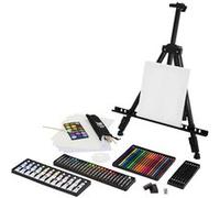 ECD Germany Set de Peinture avec Chevalet en Métal, 140 Pièces, Kit d'Artiste Pastels à Schwarz G