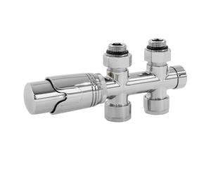 ECD Germany Set de Raccordement Thermostatique Chromé Multiblock Forme de Passage avec Tête Thermostatique pour Radiateur Salle Bain, Raccord Central au Bas Compatible Chauffage à Eau Design Élégant