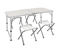 ECD Germany Set de table de camping avec 4 tabourets - 120 x 60 x 55/63/70 cm - charnières - blanc / crème - en aluminium et MDF