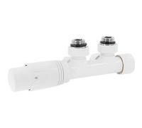 ECD Germany Set vanne thermostatique multiblock blanc forme angulaire montage mural thermostat pour radiateur de salle de bain à raccord central bloc de robinets et soupape garniture chauffage central