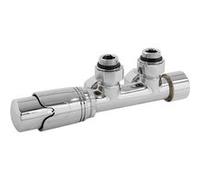 ECD Germany Set vanne thermostatique multiblock chrome forme angulaire montage mural thermostat pour radiateur de salle de bain raccord central bloc de robinets et soupape garniture chauffage central 