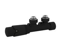 ECD Germany Set Vanne Thermostatique Multiblock Noir Tubes de Montage Mural Angulaire, Thermostat pour Radiateur de Salle de Bain à Raccord Central, Bloc de Robinets et Soupape de Chauffage Inclus