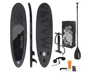 ECD Germany Stand Up Paddle Board Gonflable Maona | 308 x 78 x 10 cm | jusqu'à 120 kg | PVC | Noir | Pompe à Air Pagaie Sac de Transport Accessoires Inclus | Planche de Surf | Sup Board Paddling