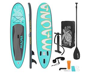 ECD Germany Sup Stand Up Surf Paddle Maona Gonflable | 308 x 78 x 10 cm | jusqu'à 120kg | PVC | Turquoise | Planche de Surf avec Pagaie Sac de Transport Pompe à Air Accessoires | Paddling Board