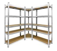 ECD Germany Système d'Étagères d'Angle Robuste Set 3x, 2 Étagères de Stockage 180x90x40 cm + Étagère d'Angle 180x70x40 cm, jusqu'à 750 kg, en Métal, 15 Panneaux MDF, Stockage Rayonnage Magasin Garage