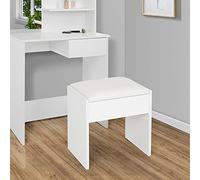 ECD Germany Tabouret de Coiffeuse, Blanc, 40x43x29,5 cm, Design Élégant, Grand Confort Siege d'Assise, Banquette en Bois, Coussin Rembourré, Revêtement en Simili, Tabouret Maquillage, Banc Moderne