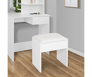 ECD Germany Tabouret de Coiffeuse, Blanc, 40x43x29,5 cm, Design Élégant, Grand Confort Siege d'Assise, Banquette en Bois, Coussin Rembourré, Revêtement en Simili, Tabouret Maquillage, Banc Moderne