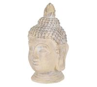 ECD Germany Tête de Bouddha Statue Sculpture Décoration Feng Shui Pierre Artificielle Polyrésine 55 cm Beige/Gris Figurine Ornement