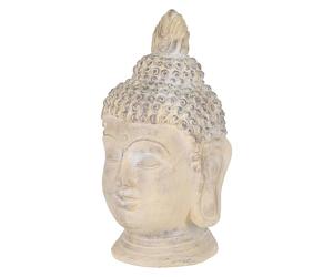 ECD Germany Tête de Bouddha Statue Sculpture Décoration Feng Shui Pierre Artificielle Polyrésine 55 cm Beige/Gris Figurine Ornement de Jardin Bureau Maison Jardin Objet Décoratif Intérieur Extérieur