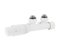 ECD Germany Thermostat Radiateur Kit Raccordement Espacement Tuyau Connexion Central 50 mm - Couleur Blanc - Design Élégant - 5 Niveaux Réglables - Valve Préréglable avec Clé