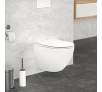 ECD Germany Toilette Suspendu sans Rebord, Blanc Mat, avec Siège WC Amovible en Duroplast, Softclose Abaissement Automatique, Chasse d'eau Profonde Saillie Courte 49 cm, WC en Céramique Salle de Bain