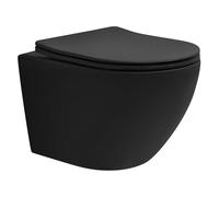 ECD Germany Toilette Suspendu sans Rebord, Noir Mat, avec Siège WC Amovible en Duroplast, Softclose Abaissement Automatique, Chasse d'eau Profonde Saillie Courte 49 cm, WC en Céramique Salle de Bain