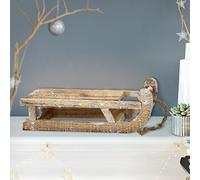 ECD Germany Traîneau de Décoration en Bois avec 25 LEDs, Blanc Chaud, 31,5x14,5x10,5 cm, Marron-Naturel, Fonctionne avec Piles, Minuterie 6 Heures, Cordon, Décoration de Noël, Ornement pour Maison