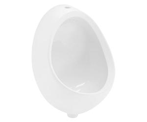 ECD Germany Urinoir Blanc, Entrée d'eau par Le Haut, en Céramique, avec Nano-Vitrification, 35x46x30 cm, Ovale, Bord de Chasse Fermé, Écoulement Vertical, Pissoir Mural Moderne de WC à Aspiration