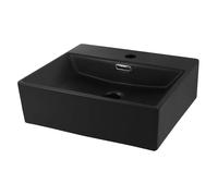 ECD Germany Vasque à poser lavabo - en céramique - blanc - 415x360x130 mm - avec trop-plein et trou de robinet - angulaire