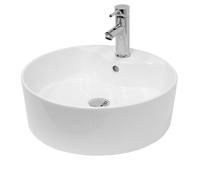 ECD Germany Lavabo Ronde en Céramique, 460x460x155 mm, Blanc, avec Garniture de Vidage 1 1/4, pour Lavabo sans Trop-Plein, Vasque à Poser, Évier Moderne, Lave-Mains, Cuvette Salle de Bain Toilette