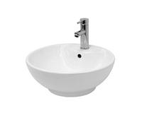 ECD Germany Vasque à Poser Lavabo Salle de Bain - Ø 455 x 185 mm - en Céramique - Rond - Blanc - avec Kit de Vidange avec Trop-Plein - Lavabo à Poser