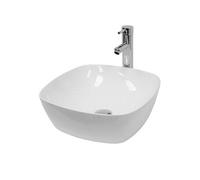 ECD Germany Vasque à Poser Lavabo Salle de Bain - Ø 405 x405 x 140 mm - en Céramique - Ovale - Blanc - avec Kit de Vidange sans Trop-Plein - Lavabo à