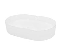 ECD Germany Vasque à Poser Lavabo Salle de Bain - 605 x 380 x 125 mm - en Céramique - Ovale - Blanc - Lave Mains Évier à Poser sur Meuble - Drain avec Raccordement Standard - sans Kit de Vidange