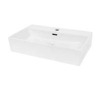 ECD Germany Vasque à Poser Lavabo Salle de Bain - en Céramique - Blanc - 605 x 365 x 130 mm - Lave-Mains Suspendu - Vasque Salle de Bain Toilette - avec Trop-Plein et Trou de Robinet - Rectangulaire
