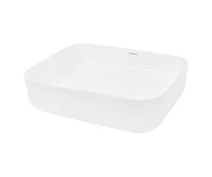 ECD Germany Vasque à Poser Lavabo Salle de Bain - Rectangulaire - 505 x 395 x 135 mm - en Céramique - Blanc - Lave Main Évier Toilette - Drain Raccordement Standard et Trop-Plein - Design Moderne