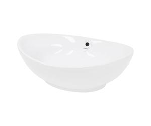 ECD Germany Vasque à Poser Lavabo Suspendu - 590 x 390 x 200 mm - en Céramique - Ovale - Blanc - Lave-Main Salle de Bain - Vasque Lavabo Salle de Bain Toilette - avec Trop-Plein et Trou de Robinet