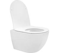 ECD Germany WC Suspendu Court - Rinçage sans Rebord - en Céramique - Blanc - Abattant Blanc G