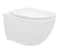 ECD Germany WC Suspendu en Céramique sans Rebord, Revêtement Nano, Court, 49 cm, WC Blanc