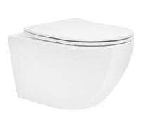 ECD Germany WC Suspendu sans Rebord Blanc Brillant Long 52 cm, en Céramique avec Surface Antibactérienne et Abattant Amovible en Duroplast Softclose, Toilette Murale Cuvette à Chasse d'Eau Profonde Bl