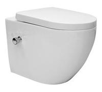 ECD Germany WC Suspendu sans Rebord en Céramique Blanc, Fonction Bidet, Revêtement Nano, Toilette Suspendue Long 55,5 cm, avec Siège Amovible en