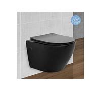 ECD Germany WC Suspendu sans Rebord en Céramique Noir Mat, Revêtement Nano, Toilette
